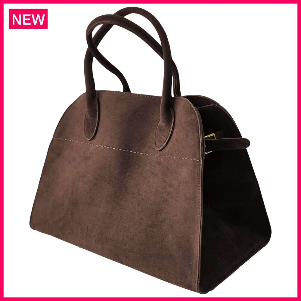 Large Suede Tote Bag With Detachable Shoulder Strap, Crossbody Work Handbag